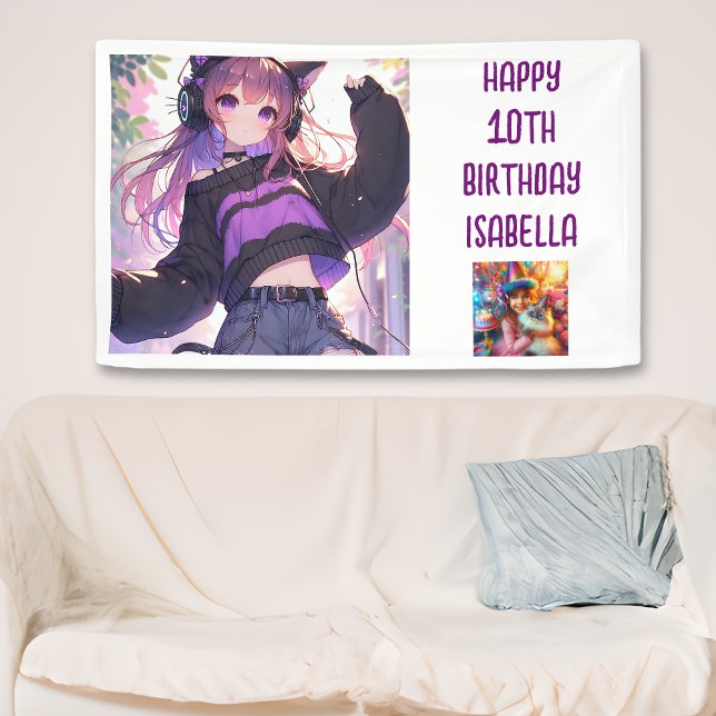 Personalised Anime Themed Girl's Birthday Banner (Creator Uploaded)