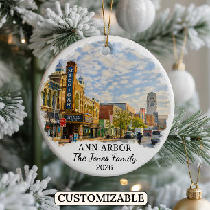 Personalised Ann Arbor Ornament, Custom Michigan Ceramic Ornament