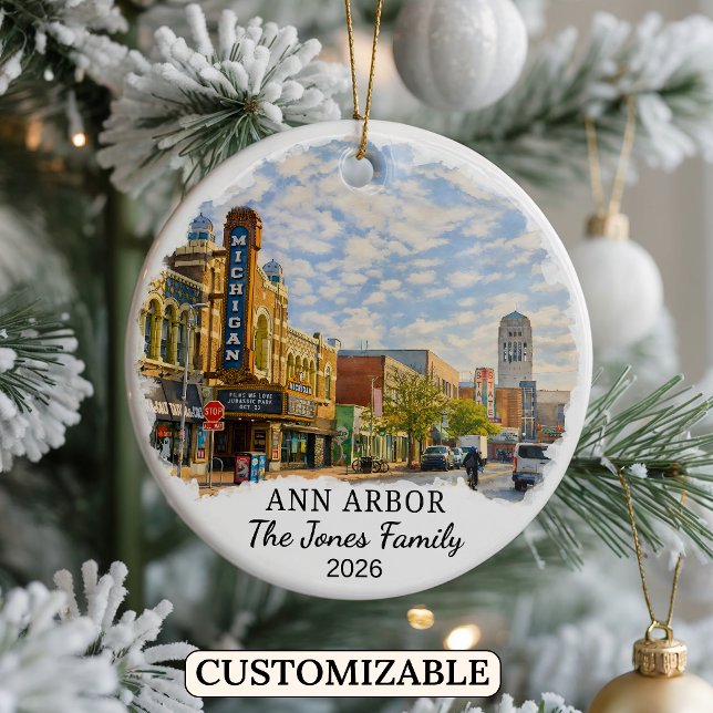 Personalised Ann Arbor Ornament, Custom Michigan Ceramic Ornament (Creator Uploaded)