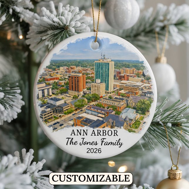 Personalised Ann Arbor Ornament, Custom Michigan Ceramic Ornament (Creator Uploaded)