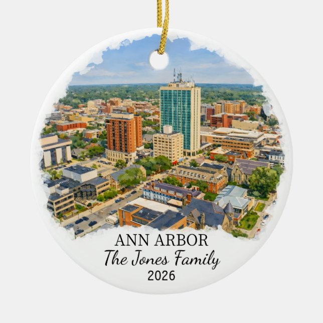 Personalised Ann Arbor Ornament, Custom Michigan Ceramic Ornament (Front)