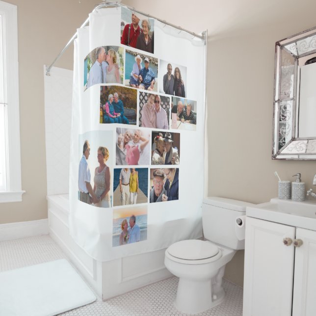 Personalised Anniversary 13 Photo Collage  Shower Curtain (In Situ)