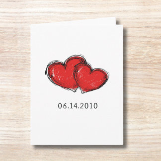 Personalised Anniversary Card with Red Hearts Date