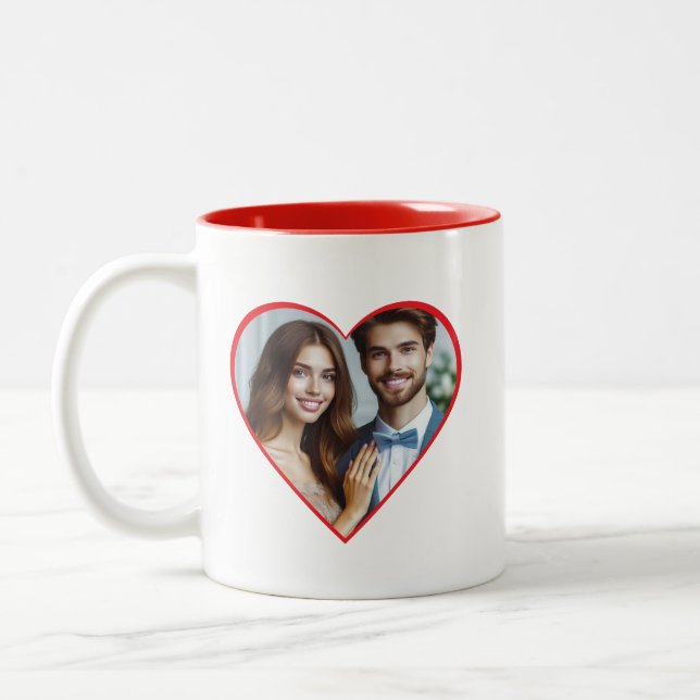 Personalised Anniversary Custom Photo Heart Red Two-Tone Coffee Mug (Left)
