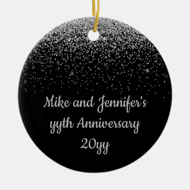 Personalised Anniversary Gift Black Silver Present Ceramic Ornament (Front)