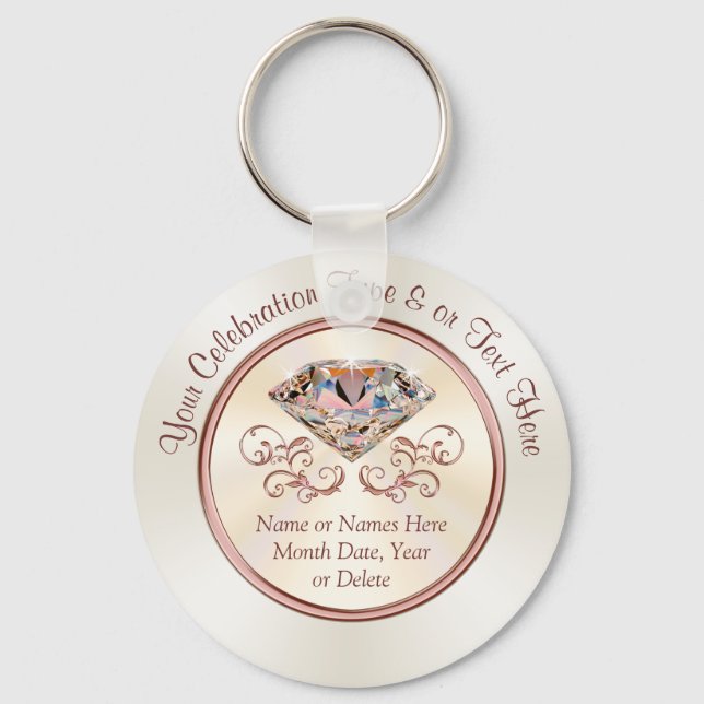 Personalised Anniversary Party Favours or Wedding Key Ring (Front)