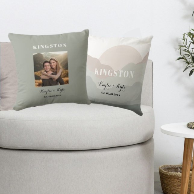 Personalised Anniversary Photo Keepsake   Cushion (Custom Boho Watercolor Anniversary Keepsake Pillows)