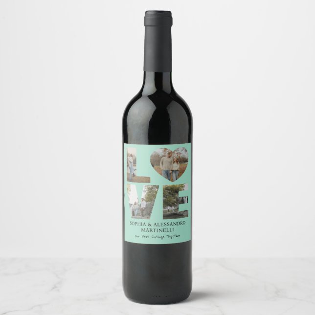 Personalised Anniversary Photo Wine Bottle Label  (Front)