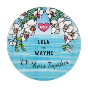 Personalised Anniversary Tropical Beach Orchids Cutting Board