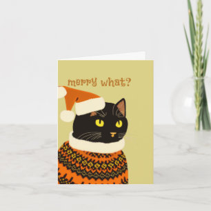 Personalised anti Christmas Black Cat Ugly Sweater Holiday Card