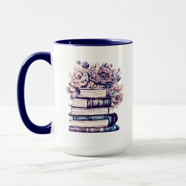 Personalised Antique Books and Roses   Mug (Left)