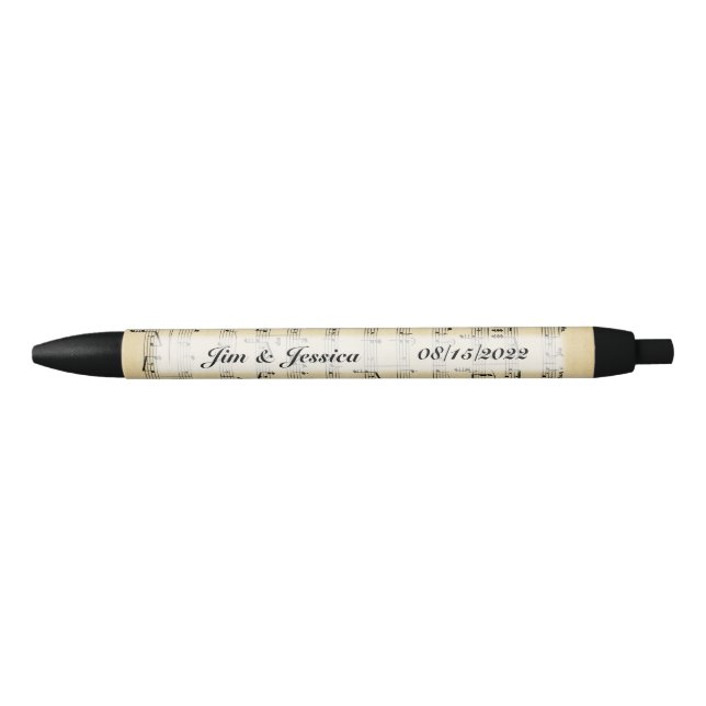 Personalised Antique Music Theme Black Ink Pen (Front)