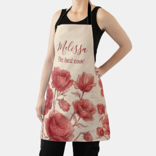 Personalised Antique Red Poppy Botanical Apron