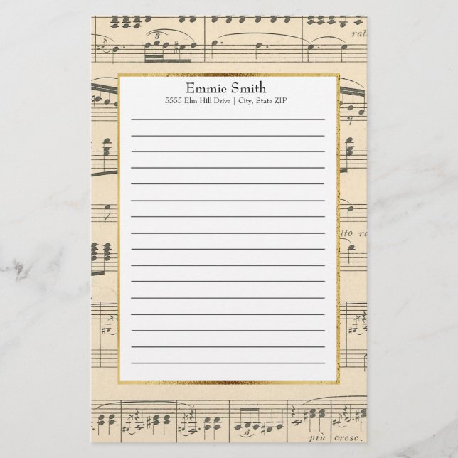 Personalised Antique Sheet Music Stationery (Front)