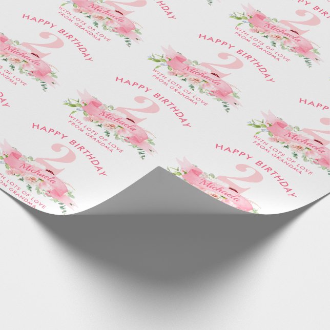 Personalised ANY AGE Pink Floral Girl's Birthday Wrapping Paper (Corner)