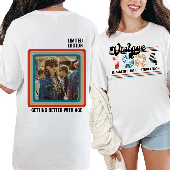 Personalised Any Age Vintage Custom Photo Birthday T-Shirt (Creator Uploaded)