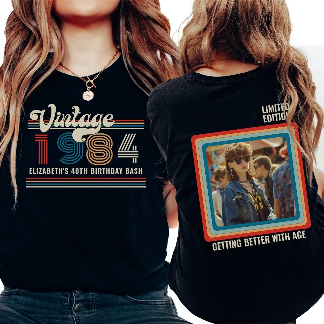 Personalised Any Age Vintage Custom Photo Birthday T-Shirt (Creator Uploaded)