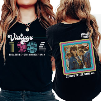 Personalised Any Age Vintage Photo Birthday Cool T-Shirt