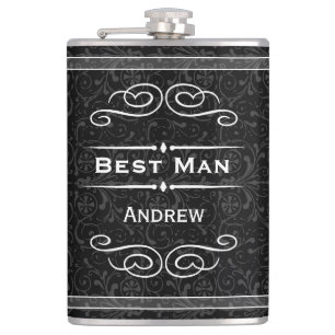 Personalised Any Colour Vintage Flourish Best Man Hip Flask