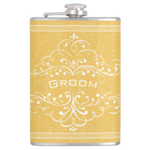 Personalised Any Colour Vintage Flourish Groom Hip Flask