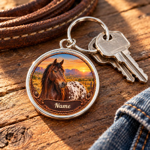 Personalised Appaloosa Horse Desert Sunset Key Ring
