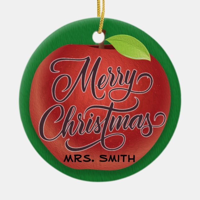Personalised Apple Christmas Teacher Gift Ornament (Front)