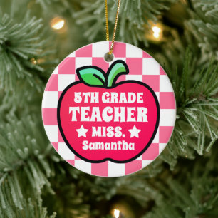 Personalised Apple Fifth Grade Teacher Photo Ceramic Ornament