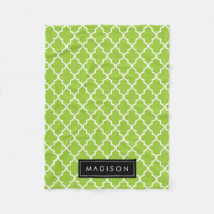 Personalised Apple Green and Black Quatrefoil Fleece Blanket