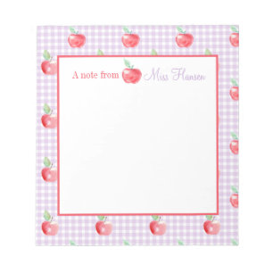 Personalised Apple Lavender Gingham Teacher  Notepad