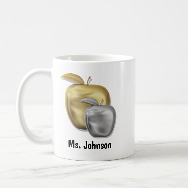 Personalised Apple Teacher Name Thank You Coffee Mug (Left)