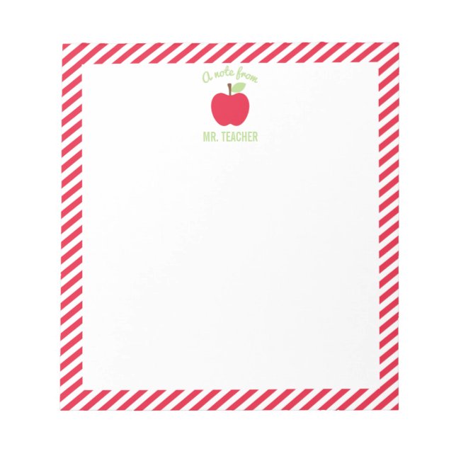 Personalised Apple Teacher Notepad, Red Notepad (Front)
