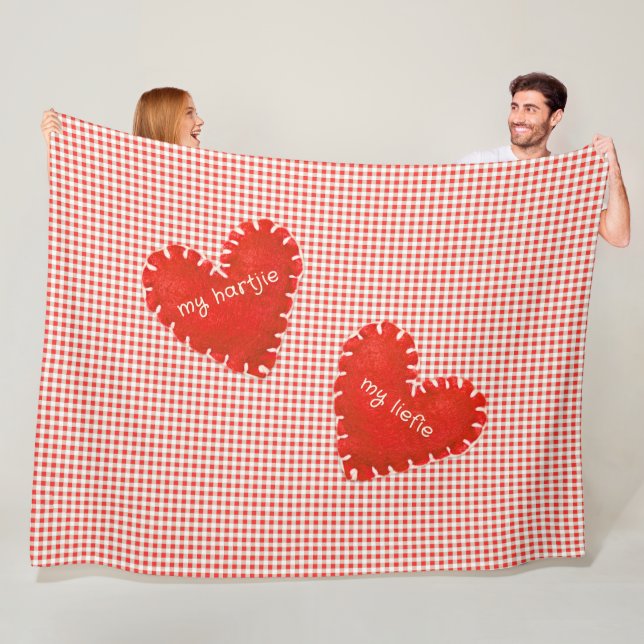 Personalised Applique Hearts Gingham Daisies Fleece Blanket (In Situ)