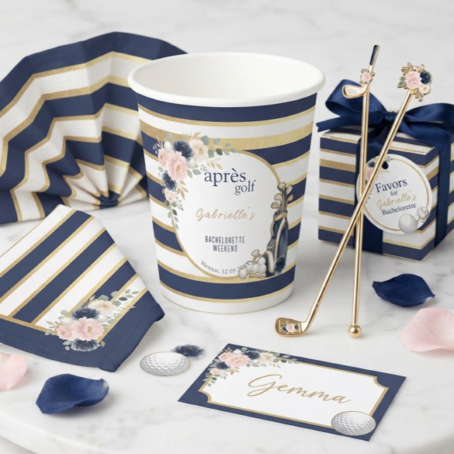 Personalised Après Golf Bachelorette Weekend Gold  Paper Cups (Creator Uploaded)