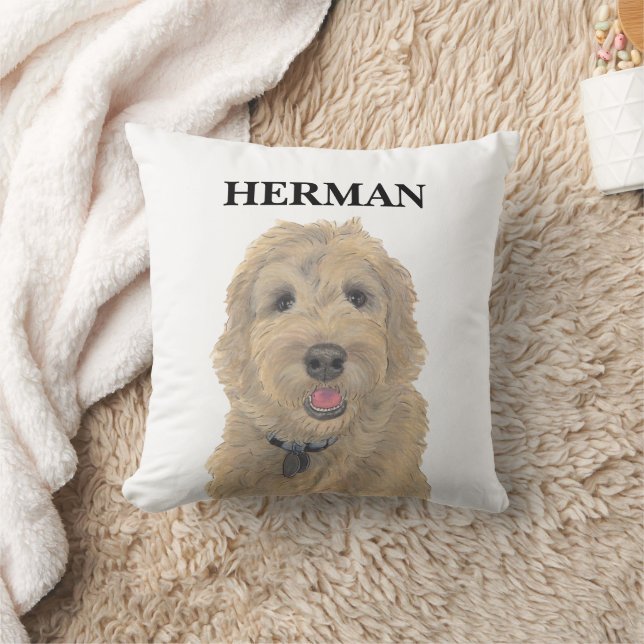 Personalised Apricot Golden Doodle Reversible Cushion (Blanket)
