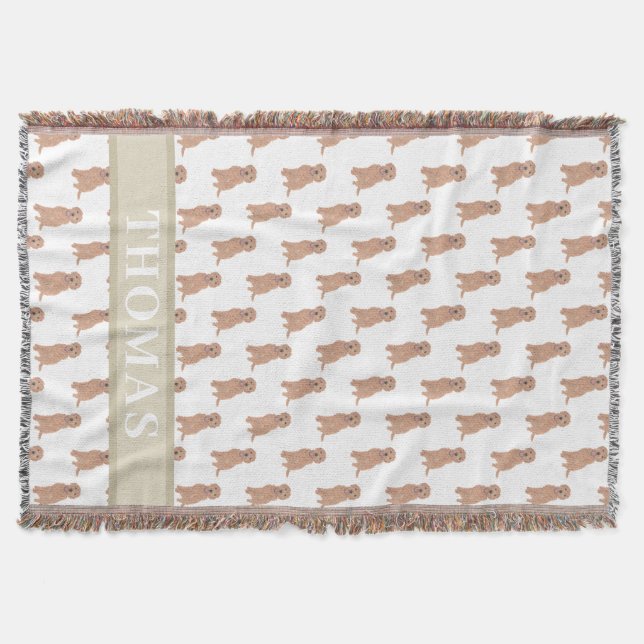 Personalised Apricot Red Golden Doodle Throw Blanket (Front)