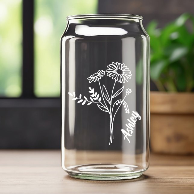 Personalised April Birth Flower Daisies White Can Glass (Creator Uploaded)