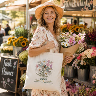 Personalised April Birth Flower Daisy Dragonfly Tote Bag