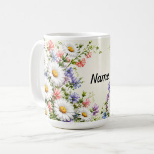 Personalised April Birth Flower Daisy & Sweet Pea Coffee Mug