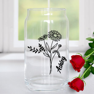 Personalised April Birth Month Flower Daisies Can Glass