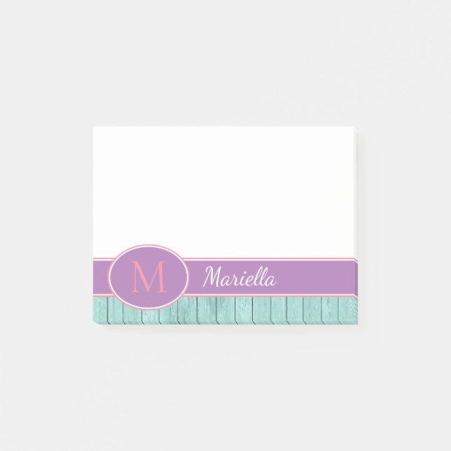 Personalised Aqua and Lavender Post-it Notes (Front)
