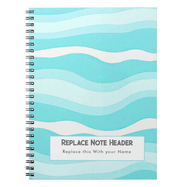 Personalised Aqua and White Wave Patterned  Notebook (Front)