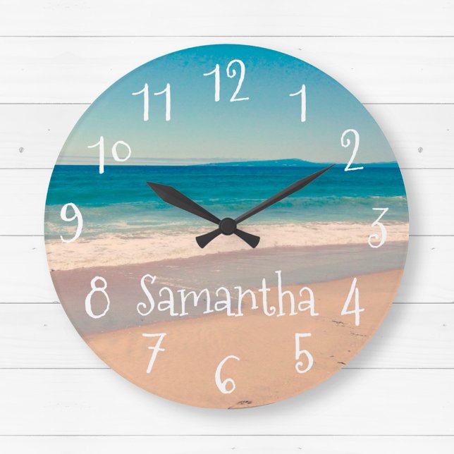 Personalised Aqua Beach Scene Large Clock (Personalized Aqua Beach Scene Large Clock)