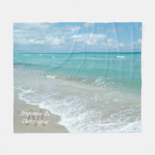 Personalised Aqua Beach Wedding Monogram Names Fleece Blanket