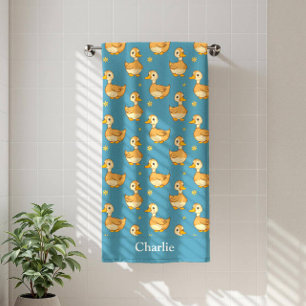 Personalised Aqua Blue Duck Kids Bath Towel