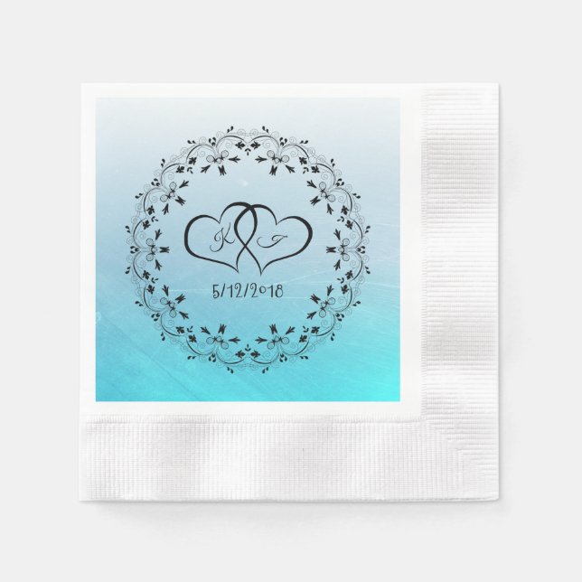 Personalised Aqua Blue Scratches Cocktail Napkin (Front)