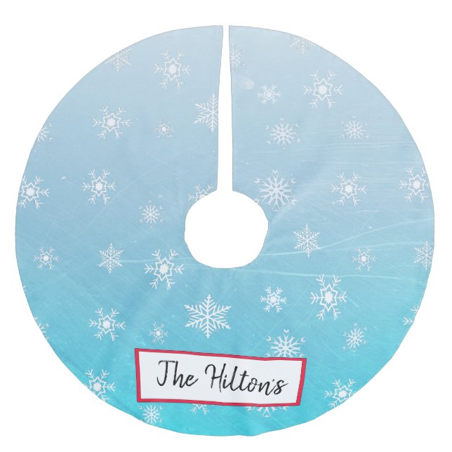 Personalised Aqua Blue Snowflake Christmas Skirt Brushed Polyester Tree Skirt (Front)