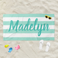Personalised Aqua Blue Striped Script Name