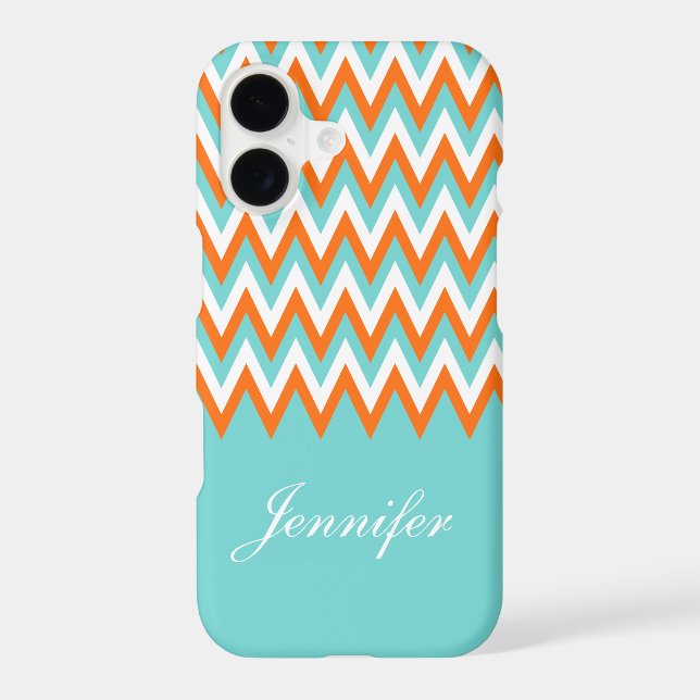 Personalised Aqua Blue White Orange Chevron (Back)