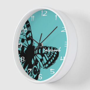 Personalised Aqua Butterfly Vintage Clock