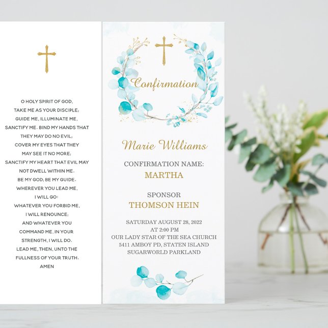 Personalised Aqua Confirmation Prayer Card (Creator Uploaded)